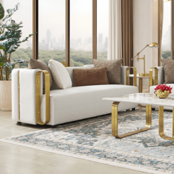 white and gold Loveseat HD-3156 By Homey Design