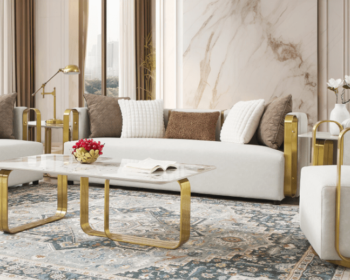 Gold And White Fabric Sofa HD-3156 By Homey Design