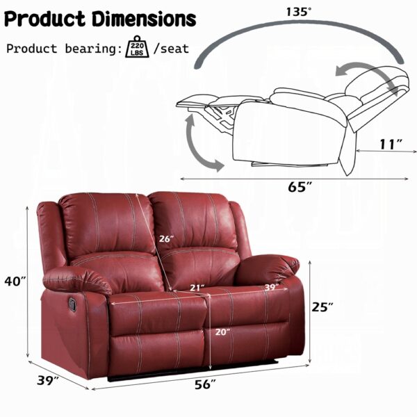 Zuriel Motion Loveseat in Red Leather LV52151 By ACME 9