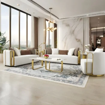 White And Gold Victorian Elegant Sofa Set HD-3156 By Homey Design