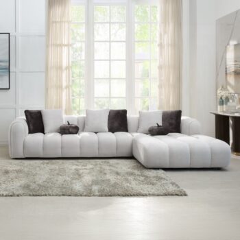 Manilla Ivory White Linen Sectional Sofa with 8 Pillows LV04320 By ACME