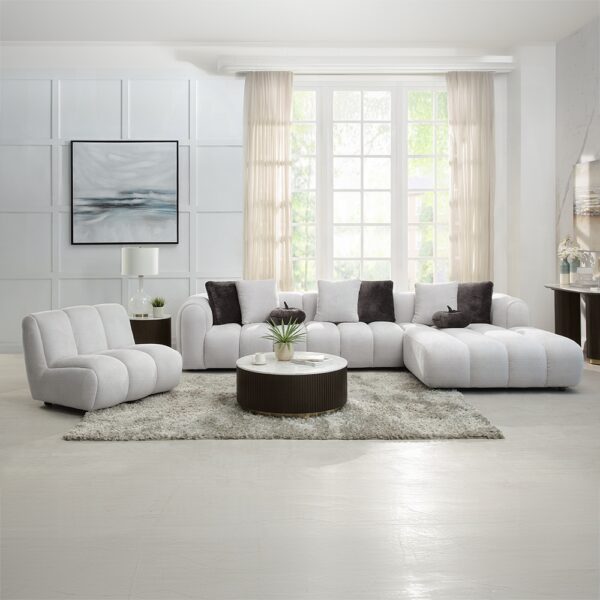 Manilla Ivory White Linen Sectional Sofa with 8 Pillows LV04320 By ACME 16