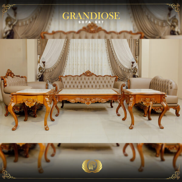 3Pcs Handmade Grandiose Real Leather Brown Sofa Set 8