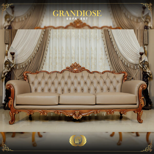 3Pcs Handmade Grandiose Real Leather Brown Sofa Set 9