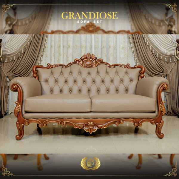 3Pcs Handmade Grandiose Real Leather Brown Sofa Set 10