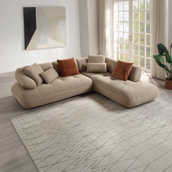 Carrick Beige Fabric Sectional Sofa with 6 Pillows LV03920 By ACME 11