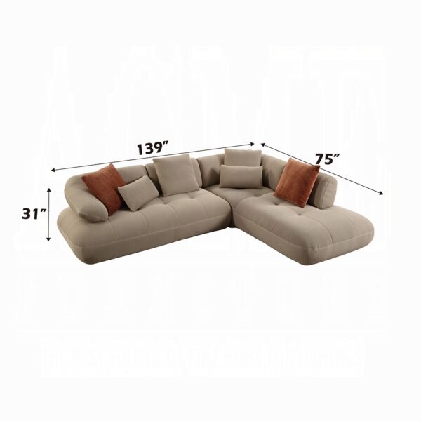 Carrick Beige Fabric Sectional Sofa with 6 Pillows LV03920 By ACME 16