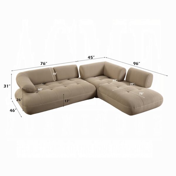 Carrick Beige Fabric Sectional Sofa with 6 Pillows LV03920 By ACME 17