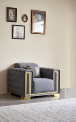 SF3002-C Gray Leather Fabric with Gold Trim Chair by McFerran