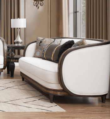 White Fabric Loveseat HD-9043 By Homey Design