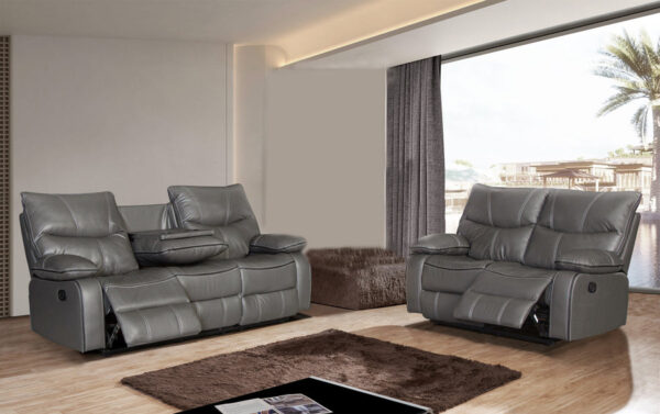 SF-1012 2PC Modern Grey Leather 2PC Set S+L By McFerran 4