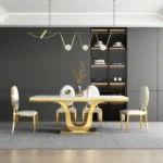 DT053GMW White Marble Table Top Dining Table By Artisan Furniture - Image 4