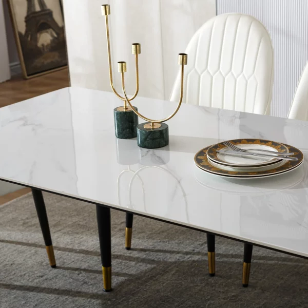 DT206 Rectangular White Marble Dining Table Top By Artisan Furniture 16