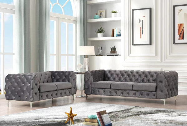 SF1817-2PC New Gray Velvet Sofa 2PC Set S+L By McFerran 4