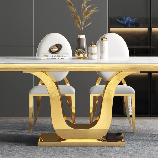 DT053GMW White Marble Table Top Dining Table By Artisan Furniture 10