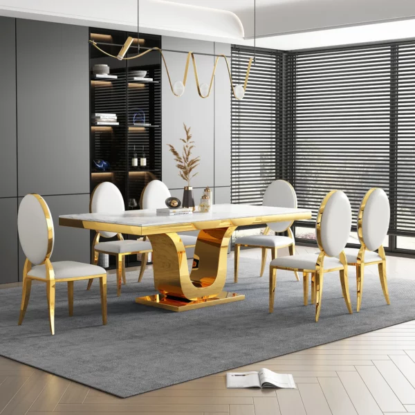DT053GMW White Marble Table Top Dining Table By Artisan Furniture 8