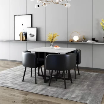 801-2 White Marble Dining Table Set With 4 Chair By Artisan Furniture