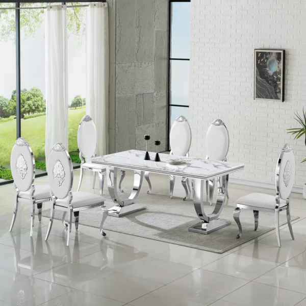 DT317 White Marble Top Dining Room Table by Artisan Furniture 22