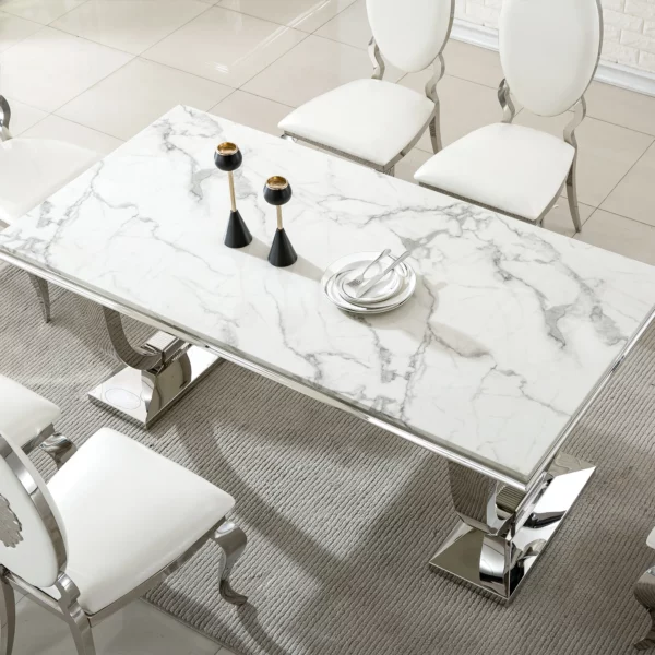 DT317 White Marble Top Dining Room Table by Artisan Furniture 25