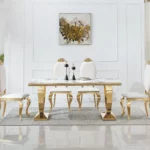 DT317 White Marble Top Dining Room Table by Artisan Furniture Dining Room Furniture Mobilia Cleopatra 52 DT317 White Marble Top Dining Room Table by Artisan Furniture 52