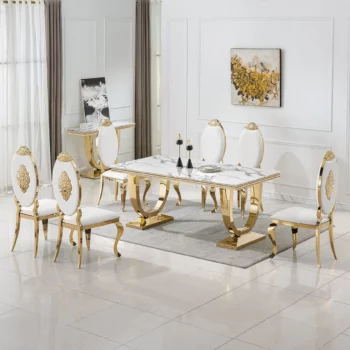 DT317 White Marble Top Dining Room Table by Artisan Furniture