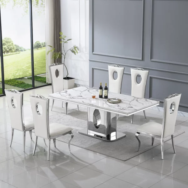 DT318 White Marble Dining Room Table by Artisan Furniture 18