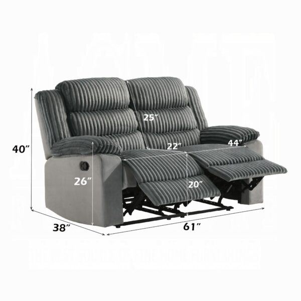 Lesley Motion Loveseat in Gray Corduroy & Velvet LV04621 By ACME 13