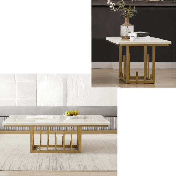 Homey Design HD-06 3Pc Coffee Table Set in White Gold 4