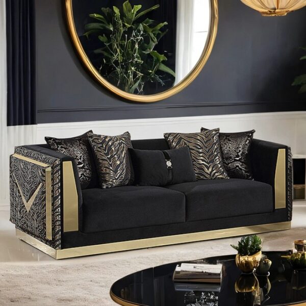 Doriphei Black Velvet/Gold Sofa FM67000BK-SF By Furniture Of America 5