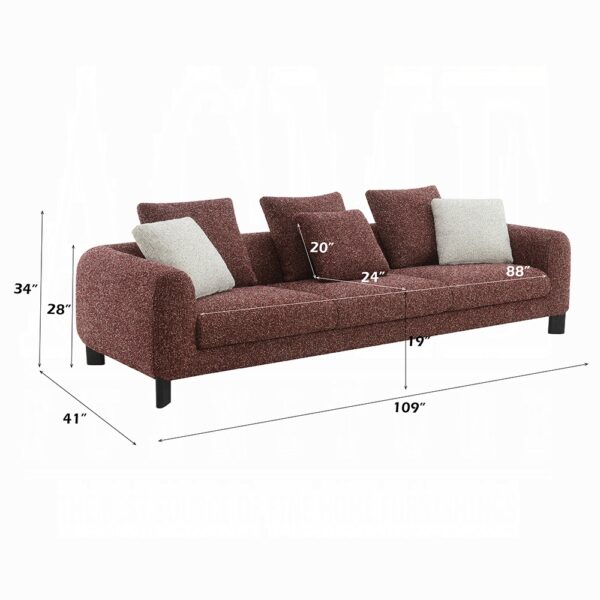 Mardi Maroon Sofa with 3 Pillows in Tweed LV04290 By ACME 12