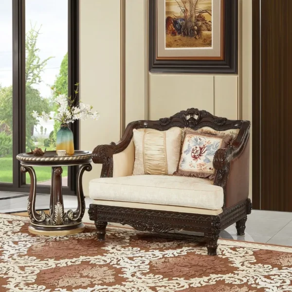 Brown Leather Victorian Sofa Set Homey Design HD-386 - Image 2