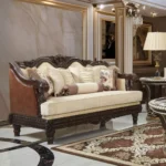 Brown Leather Victorian Sofa Set Homey Design HD-386 - Image 4