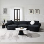 Lucifer Sectional Sofa with 3 Pillows in Black Shimmer Chenille LV03525 By ACME Sectional Sofas Mobilia Cleopatra 15 Lucifer Sectional Sofa with 3 Pillows in Black Shimmer Chenille LV03525 By ACME 15