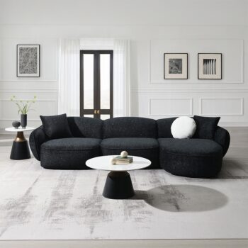 Lucifer Sectional Sofa with 3 Pillows in Black Shimmer Chenille LV03525 By ACME