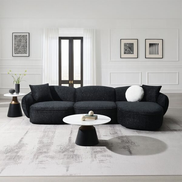 Lucifer Sectional Sofa with 3 Pillows in Black Shimmer Chenille LV03525 By ACME 9