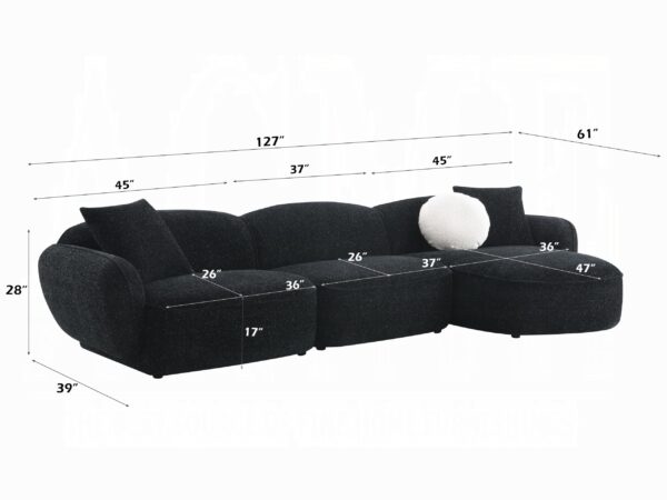 Lucifer Sectional Sofa with 3 Pillows in Black Shimmer Chenille LV03525 By ACME 12