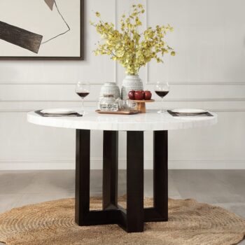 Edwyn Round Dining Table with White Natural Marble Top DN05205 By ACME