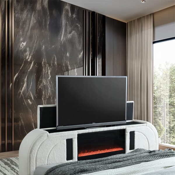 Shelyn Bed with LED, TV Cabinet, Fireplace & Bluetooth By ACME 9