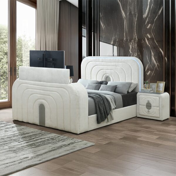 Shelyn Bed with LED, TV Cabinet, Fireplace & Bluetooth By ACME 10