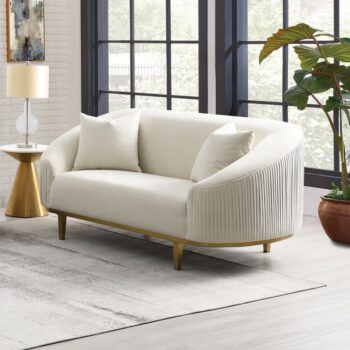 Martina Loveseat with 2 Pillows in Ivory Velvet LV03851 By ACME