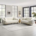 Martina Loveseat with 2 Pillows in Ivory Velvet LV03851 By ACME Luxury Loveseats Mobilia Cleopatra 17 Martina Loveseat with 2 Pillows in Ivory Velvet LV03851 By ACME 17