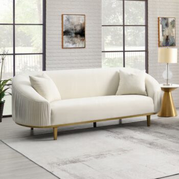 Martina Sofa with 2 Pillows in Ivory Velvet LV03850 By ACME