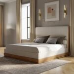 Zoey Bed in Beige Fabric & Oak Finish By ACME 11