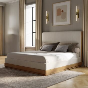 Zoey Bed in Beige Fabric & Oak Finish By ACME 7