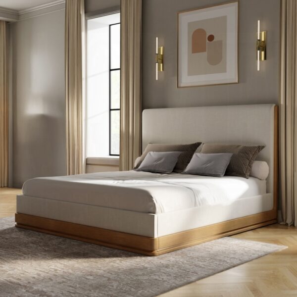 Zoey Bed in Beige Fabric & Oak Finish By ACME 7