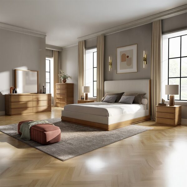 Zoey Bed in Beige Fabric & Oak Finish By ACME 10