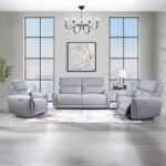 Jeromie Power Motion Recliner with USB Port in Gray Leather LV03337 By ACME 20