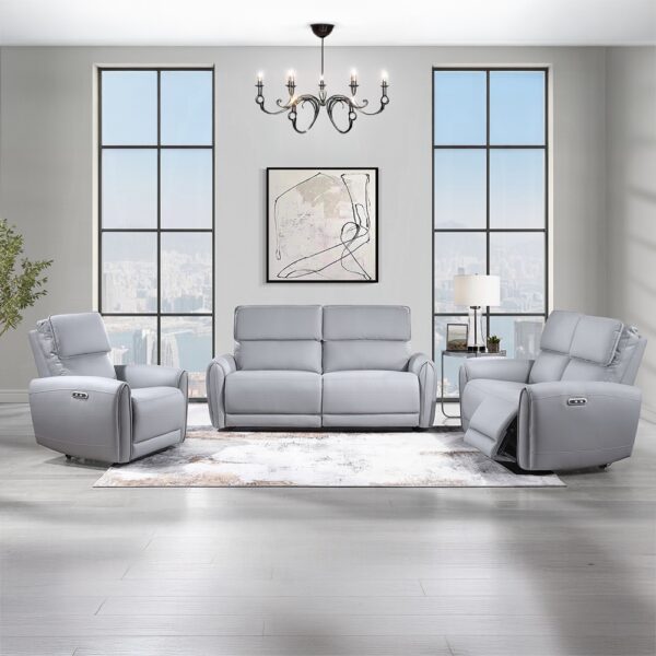Jeromie Power Motion Recliner with USB Port in Gray Leather LV03337 By ACME 14