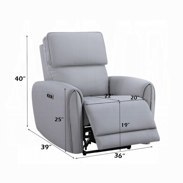 Jeromie Power Motion Recliner with USB Port in Gray Leather LV03337 By ACME 11