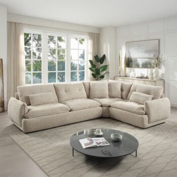 Jonina Sectional Sofa with 4 Pillows in Beige Chenille LV04840 By ACME